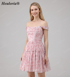 HEULORIA Ethereal Watercolor Floral Off-the-Shoulder Tiered Mini Dress ED-600