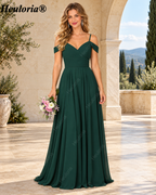 HEULORIA Emerald Green Cold Shoulder Pleated A-Line Bridesmaid Dress ED-111