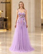 HEULORIA Ivory 3D Floral Applique Tulle A-Line Prom Dress with Sweetheart Neckline ED-585