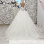 HEULORIA A line Wedding Dress V Neck sparky tulle lace applique bride dress with lace up back Customized AL-1032