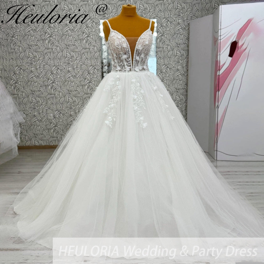 HEULORIA  elegant A line wedding dress Spaghetti Strap lace applique bridal dress Robe De Mariee Wedding Bride Dress AL-1096 Main image