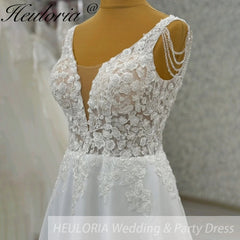 HEULORIA  elegant A line wedding dress Spaghetti Strap crepe lace chiffon bridal dress Robe De Mariee Wedding Bride Dress AL-995