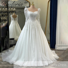 HEULORIA Ball-Gown/Princess Wedding Dress long sleeve sweetheart beads lace tulle bride dress BA-1211