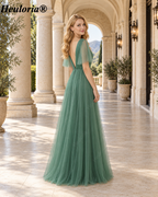 heuloria-Eucalyptus V-Neck Flutter Sleeve Tulle Bridesmaid Dress-ed-551
