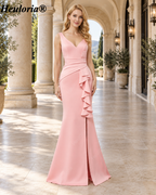 heuloria-V-Neck Satin Mermaid Evening Dress with Cascading Ruffle and Slit-ed-10