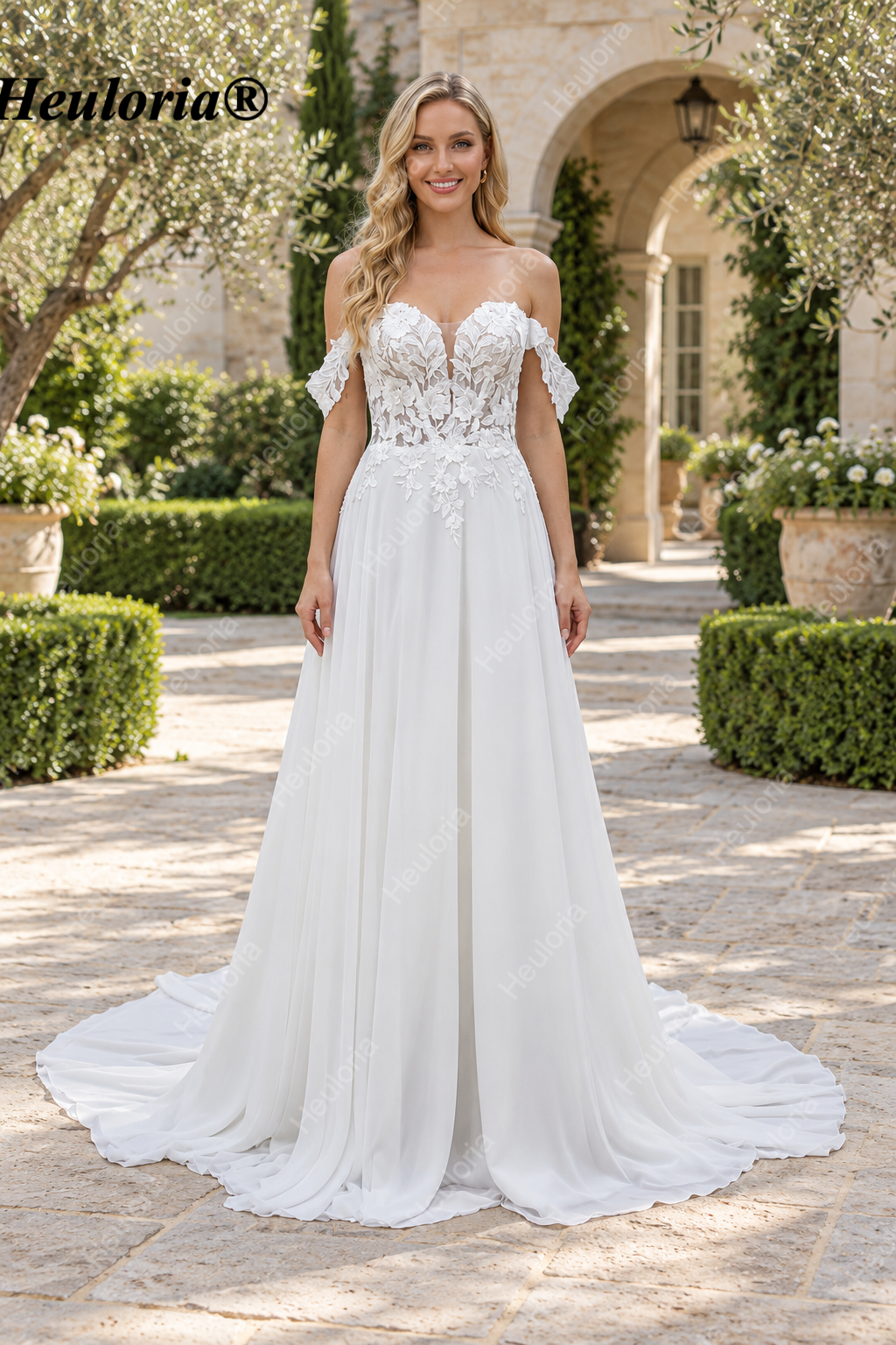 Sweetheart 3D Floral Chiffon A-Line Wedding Dress with Detachable Sleeves AL-1053