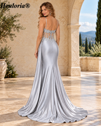 HEULORIA Olive Green Sweetheart Lace Corset Satin Mermaid Prom Dress with High Slit ED-219