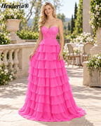 HEULORIA Lavender Strapless Lace Corset Tiered Chiffon A-Line Prom Dress – ED-235