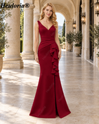 heuloria-V-Neck Satin Mermaid Evening Dress with Cascading Ruffle and Slit-ed-10