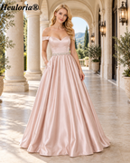 HEULORIA Off-Shoulder Satin A-Line Prom Dress with Embellished Waist ED-16