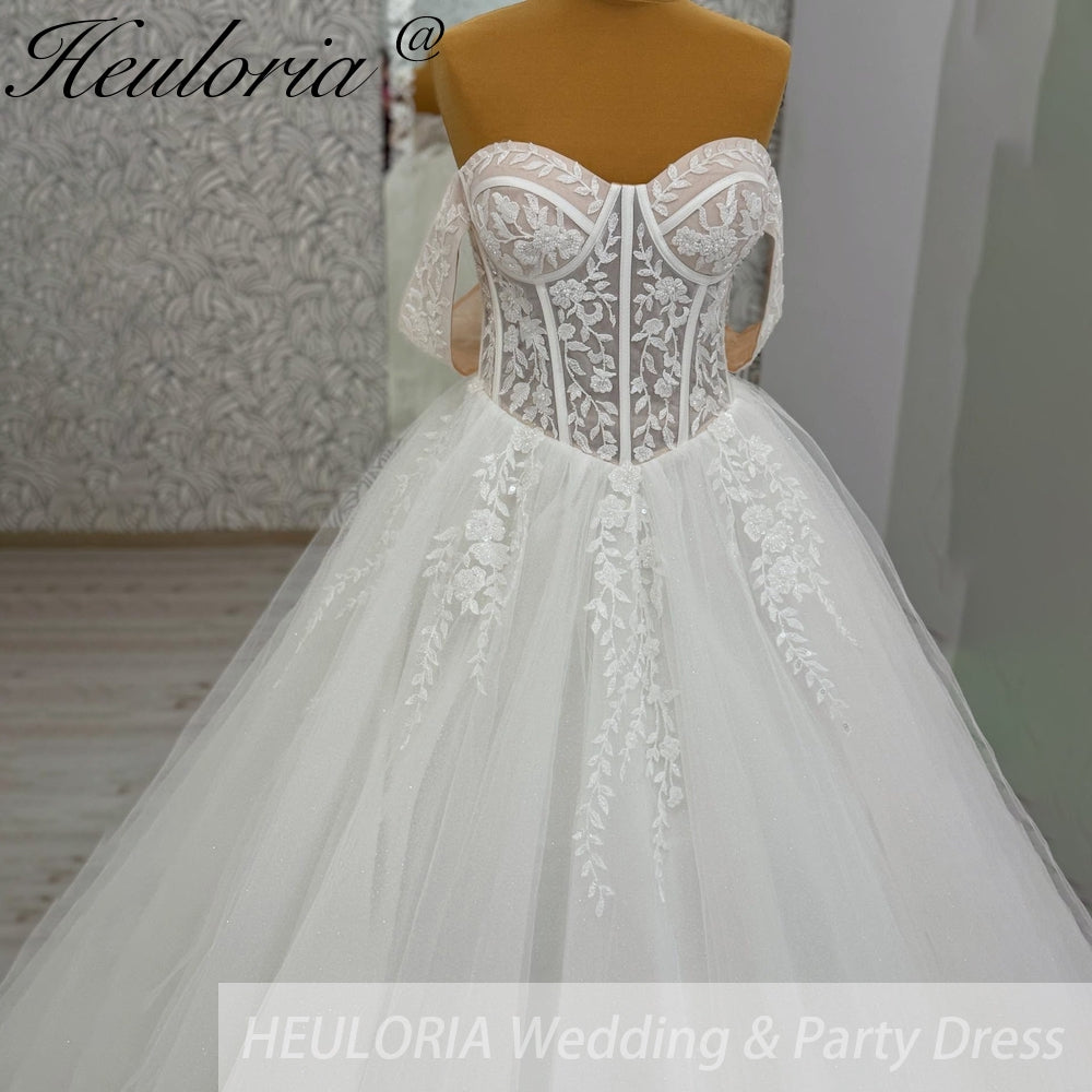 elegant A line wedding dress off shoulder lace beading bride dress Robe De Mariee Wedding Bride Dress long train AL-1011