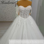 elegant A line wedding dress off shoulder lace beading bride dress Robe De Mariee Wedding Bride Dress long train AL-1011
