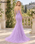 HEULORIA Lavender Strapless Lace Mermaid Prom Dress with High Slit ED-237