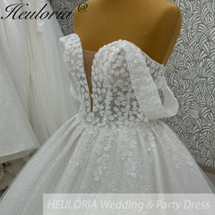 HEULORIA Sparkly Glitter Wedding dress Off The Shoulder 2025 Luxury Women Church Beach Bride Dresses Floral Lace Customized BA-1108