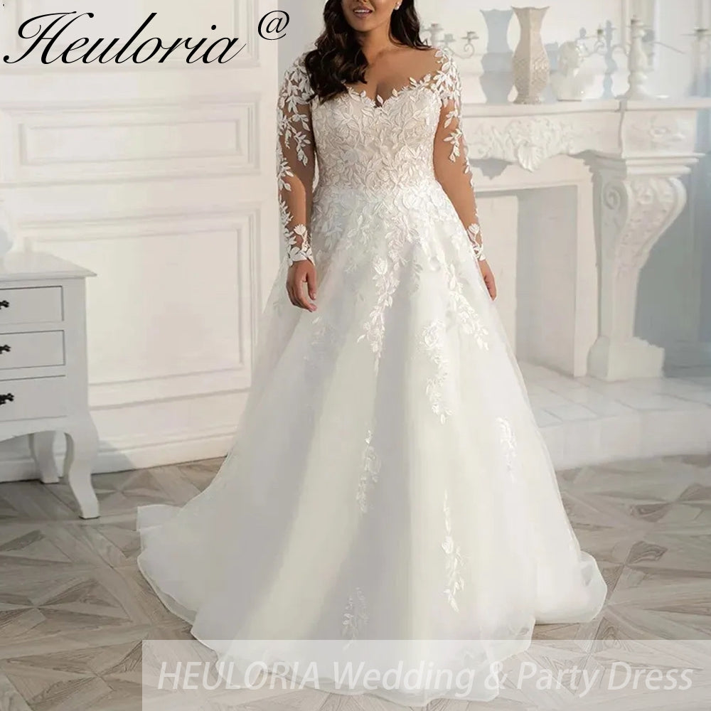 HEULORIA elegant A line wedding dress long sleeve lace bridal dress long sleeve Robe De Mariee Wedding Bride Dress long train AL-595