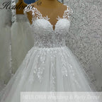 HEULORIA Ethereal Leaf Lace A-Line Wedding Dress with Illusion Neckline and Delicate Cap Sleeves AL-1029