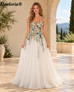 HEULORIA Ivory Floral Embroidered A-Line Prom Dress with Illusion Corset Bodice ED-679