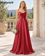 HEULORIA Cowl Neck Satin A-Line Bridesmaid Dress with Embellished Trim ED-361