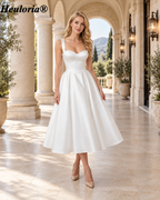 HEULORIA Minimalist Sweetheart A-Line Midi Wedding Dress with Corset Bodice ED-429