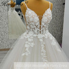 HEULORIA  elegant A line wedding dress Spaghetti Strap lace applique bridal dress Robe De Mariee Wedding Bride Dress AL-1106