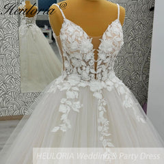 HEULORIA  elegant A line wedding dress Spaghetti Strap lace applique bridal dress Robe De Mariee Wedding Bride Dress AL-1106