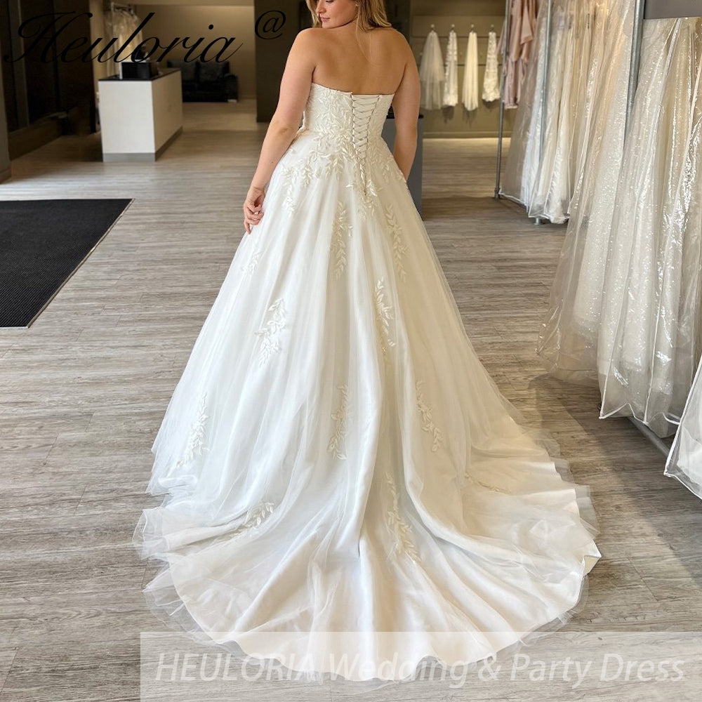 Elegant Boho Wedding Dress strapless lace applique bride dress robe de mariee A line Wedding Bridal Gown AL-895
