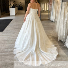 Elegant Boho Wedding Dress strapless lace applique bride dress robe de mariee A line Wedding Bridal Gown AL-895