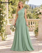 HEULORIA Dusty Sage One-Shoulder Ruched Chiffon A-Line Bridesmaid Dress ED-243