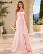 HEULORIA Pink Strapless Satin A-Line Bridesmaid Dress with Side Drape ED-1045