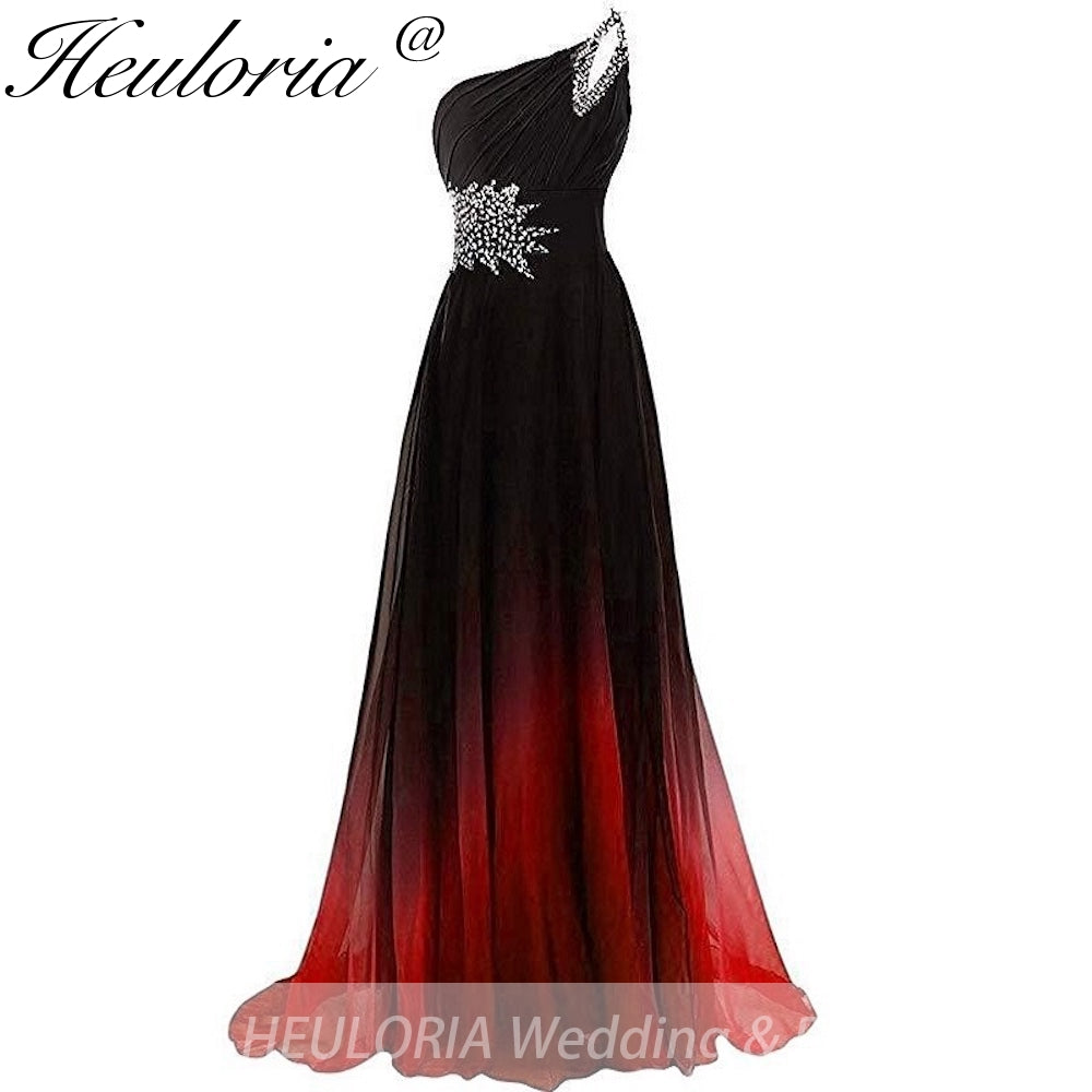 HEULORIA long evening dress one shoulder beaded chiffon party dress long formal dress ED-7