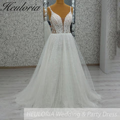 HEULORIA  elegant A line wedding dress Spaghetti Strap lace applique bridal dress Robe De Mariee Wedding Bride Dress AL-1097