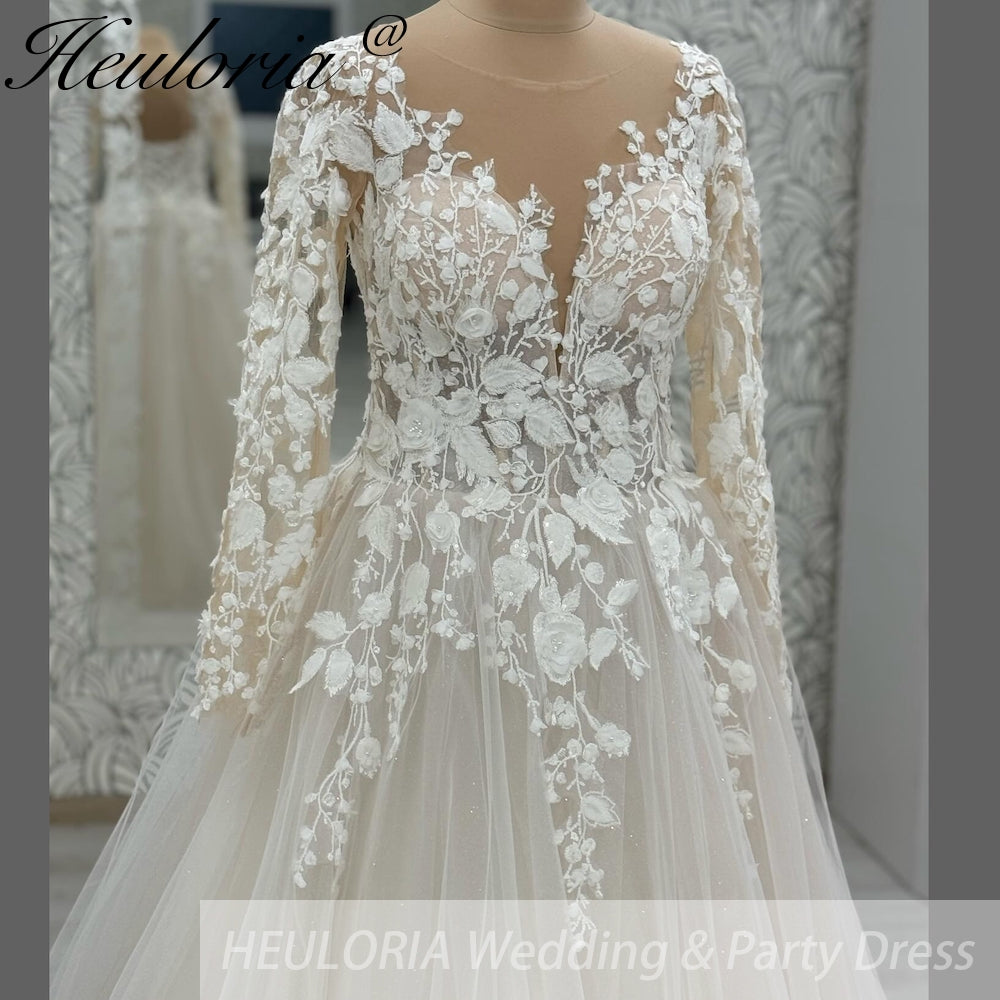 Elegant princess Wedding Dress long sleeve V neck lace applique bride dress robe de mariee A line Wedding Bridal Gown AL-1093