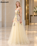 HEULORIA Ivory 3D Floral Applique Tulle A-Line Prom Dress with Sweetheart Neckline ED-585