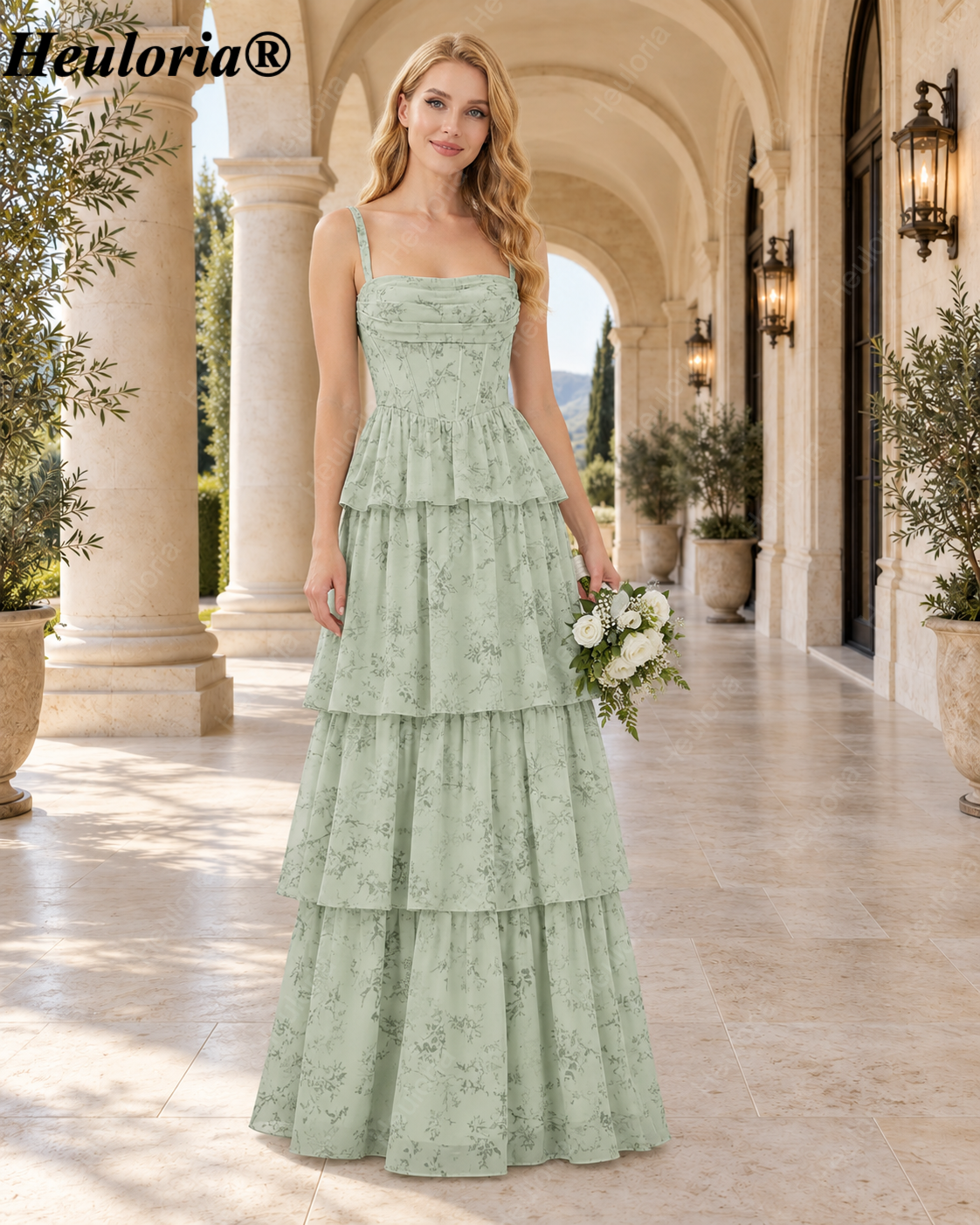 heuloria-Floral Print Tiered A-Line Bridesmaid Dress with Corset Bodice-ed-647 Immagine principale del prodotto