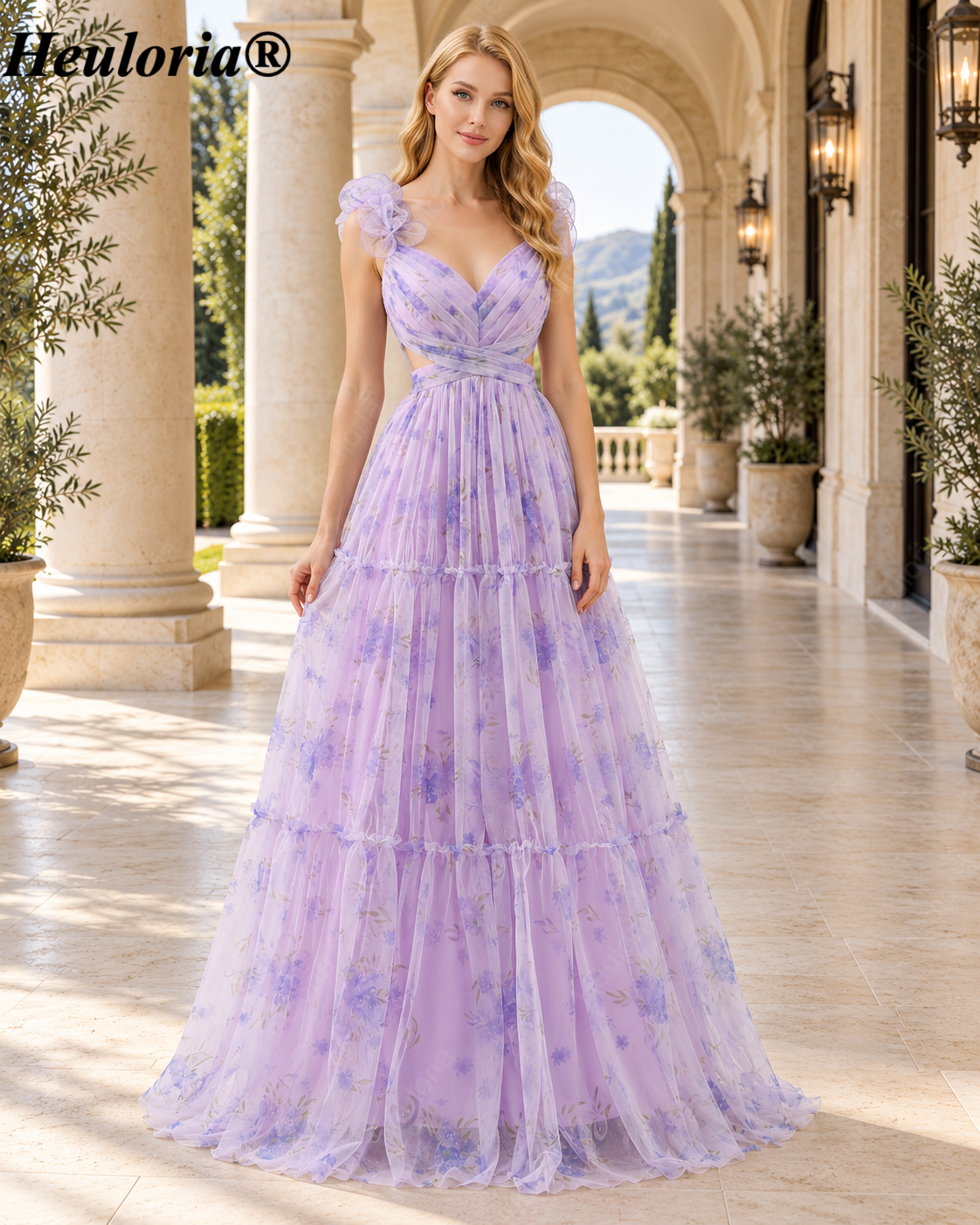 heuloria-Lavender Floral Tiered Gown with Flower Straps and Bow Back-ed-563