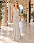 heuloria-Plunging V-Neck Sequin Mermaid Evening Dress with Ruched Waist-ed-51