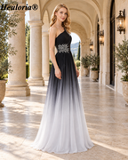 HEULORIA Beaded One-Shoulder Chiffon A-Line Evening Dress with Lace-Up Back – ED-7