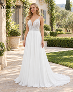 Deep V Lace Chiffon A-Line Wedding Dress with Spaghetti Straps AL-1066