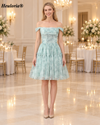 HEULORIA Watercolor Floral Off-the-Shoulder A-Line Mini Dress with Tiered Skirt ED-600