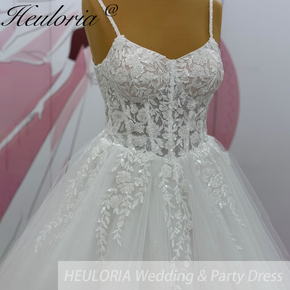 HEULORIA  elegant A line wedding dress Spaghetti Strap lace applique bridal dress Robe De Mariee Wedding Bride Dress AL-1012