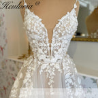 HEULORIA Spaghetti Straps a line Wedding Dress 3D flower Lace bridal dress  plug v neck Customized AL-810