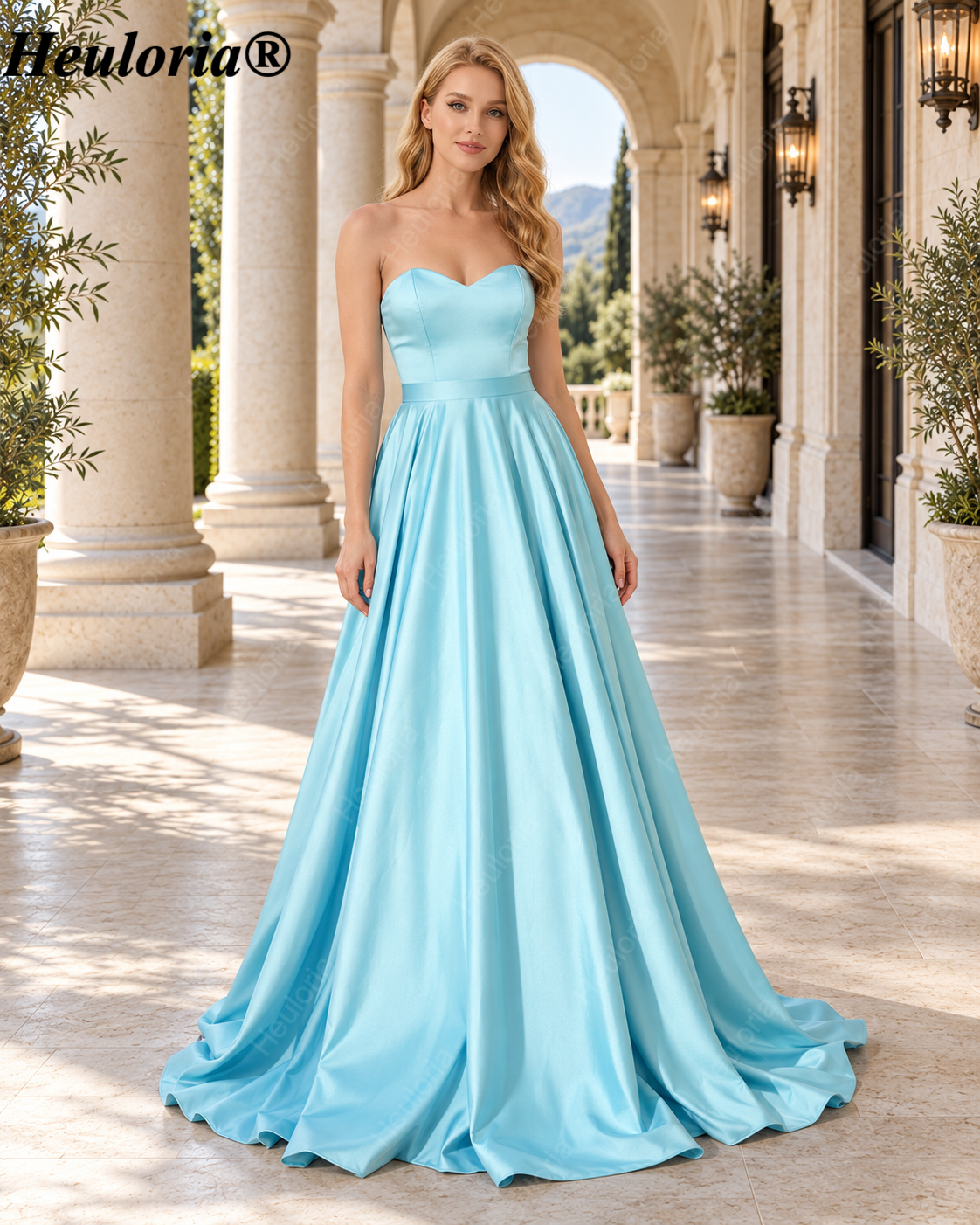 HEULORIA Strapless Sweetheart Satin A-Line Prom Dress with Lace-Up Back ED-17