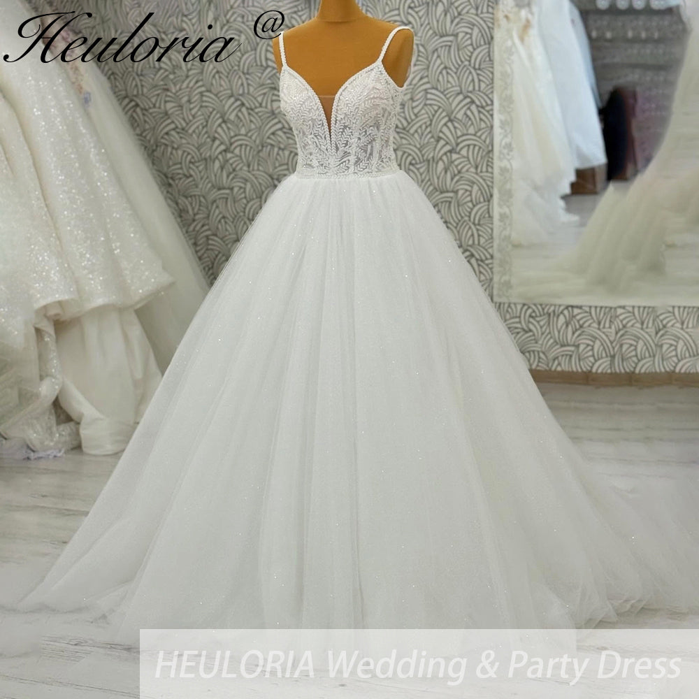 HEULORIA  elegant A line wedding dress Spaghetti Strap lace applique bridal dress Robe De Mariee Wedding Bride Dress AL-1095