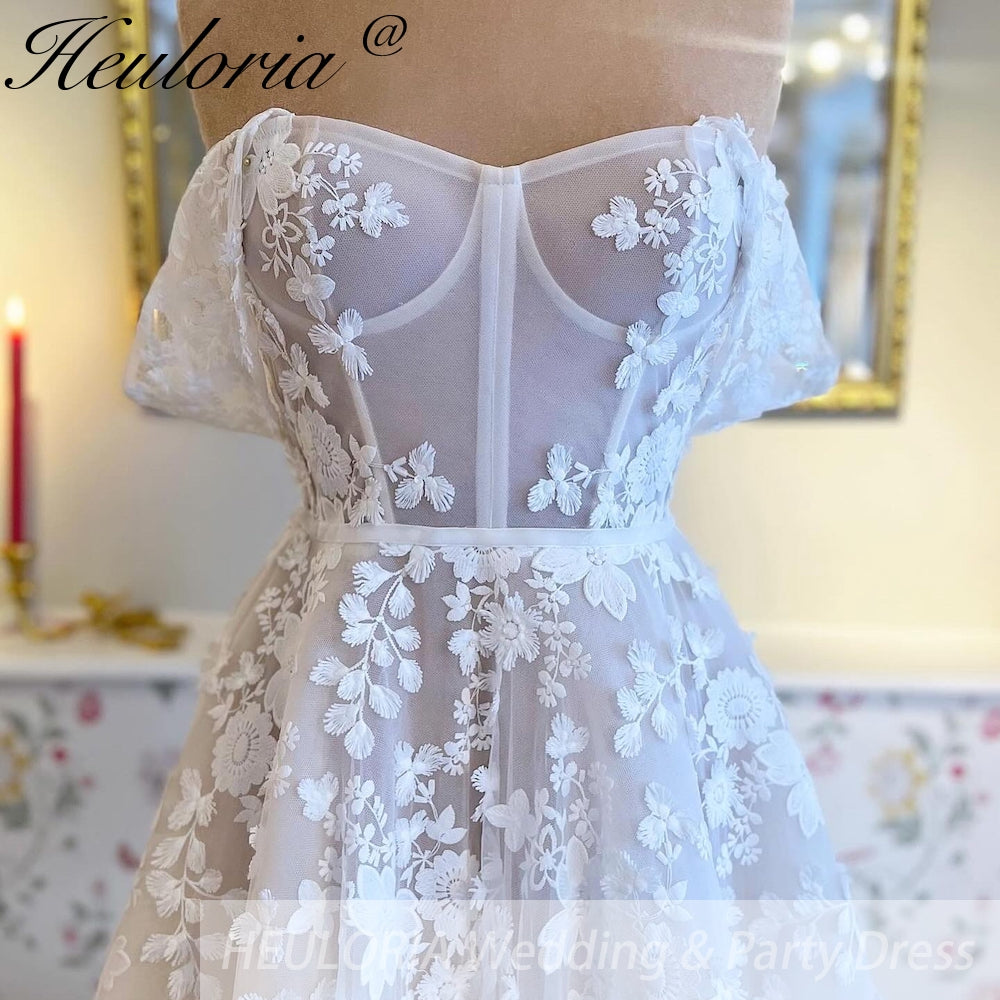 HEULORIA  a line Wedding Dress 3D flower Lace bridal dress  off shoulder Customized AL-811 Secondary image