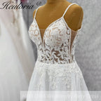 HEULORIA Ethereal V-Neck A-Line Lace Wedding Dress with Delicate Spaghetti Straps and Illusion Bodice #AL-997