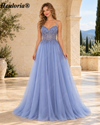 HEULORIA Romantic Lavender Lace A-Line Tulle Prom Dress with Sweetheart Neckline Illusion Corset Bodice ED-503