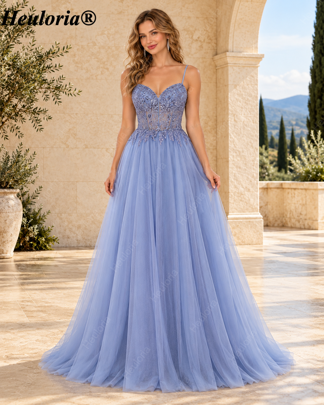 HEULORIA Romantic Lavender Lace A-Line Tulle Prom Dress with Sweetheart Neckline Illusion Corset Bodice ED-503