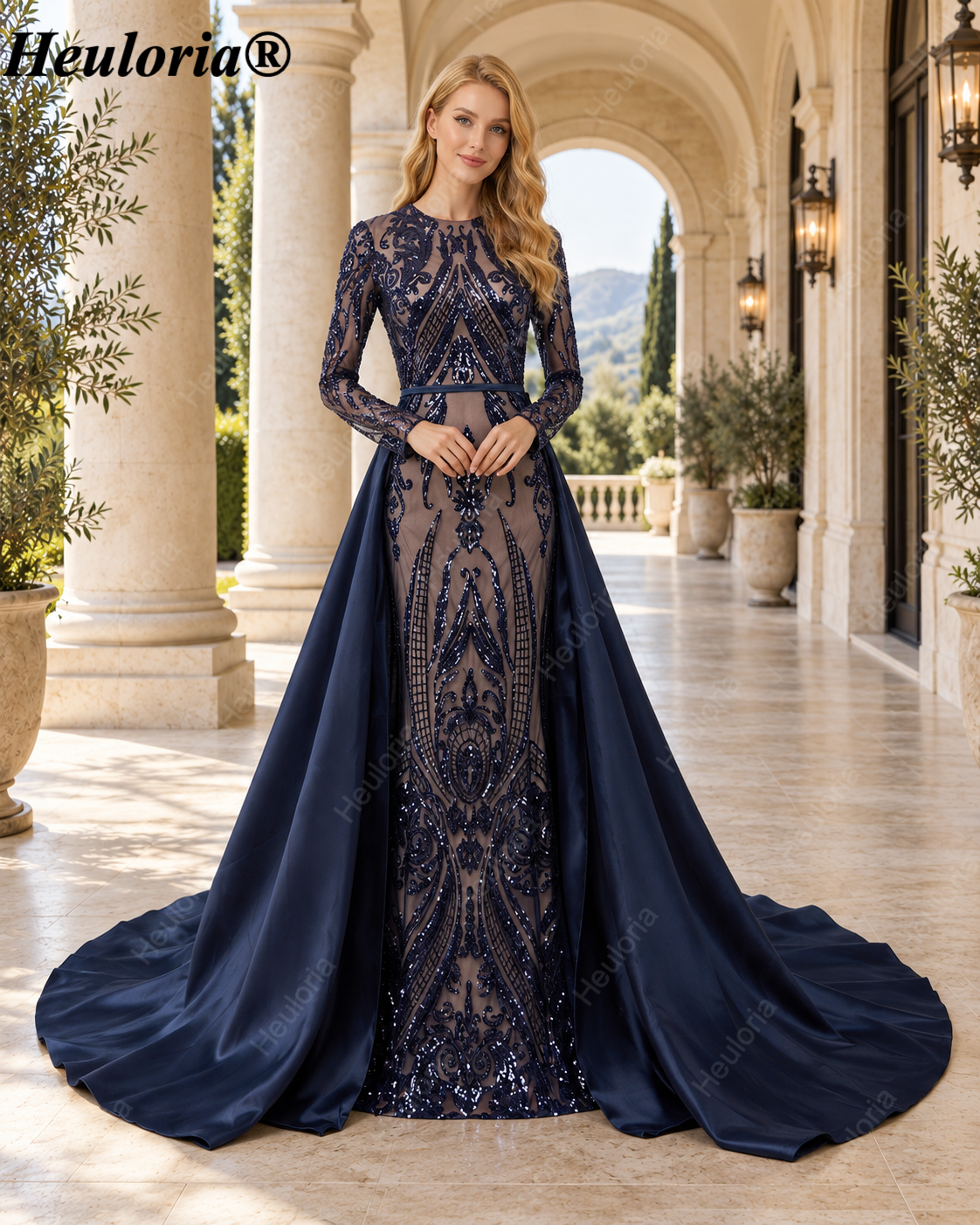heuloria-Long Sleeve Sequin Evening Dress with Overskirt and Train-ed-58-2