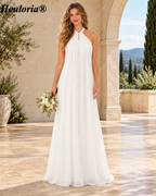 HEULORIA Halter Pleated Chiffon Bow Back Bridesmaid Dress ED-1101