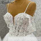 Sparkling Glitter Tulle A-Line Wedding Dress: Sweetheart Plunge & Detachable Lace Sleeves AL-1024
